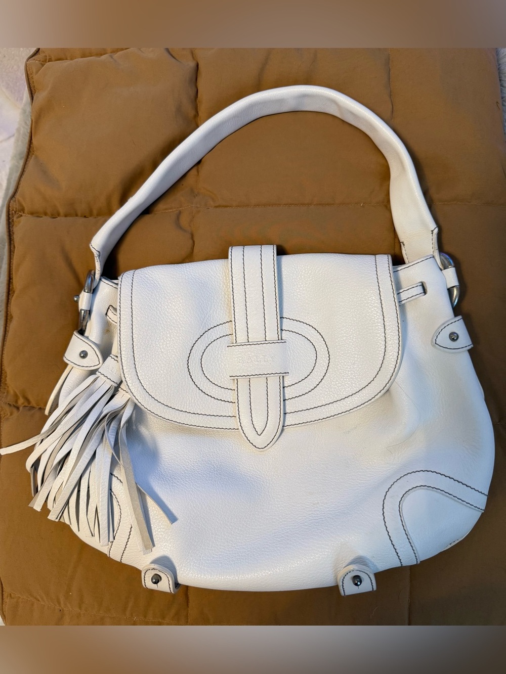 Authentic Bally Hype White Leather Tassel Flap Hobo/Buckle Accent Shoulder Bag!